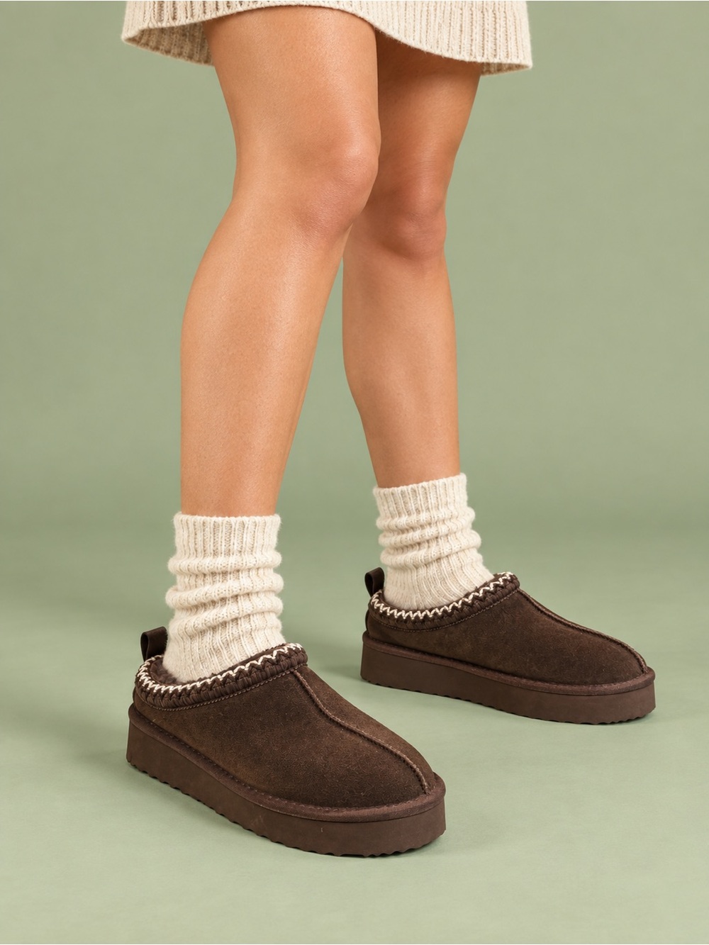 Dream Pairs Chcolate Brown Faux-Suede Slip-On Clogs Platform Size 8 Sherpa Lined